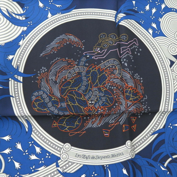 HERMES Authentic Blue Silk Scarf - Picture 6 of 8